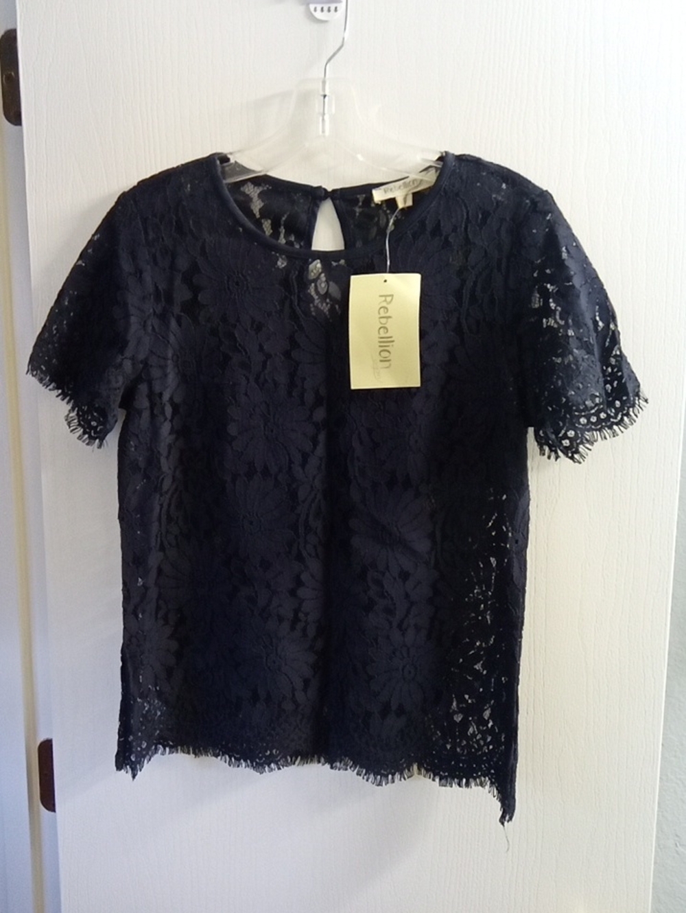 Rebellion Black Floral Lace Short Sleeve Blouse - Picture 1 of 3